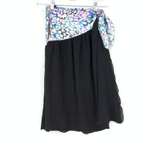Catalina Vintage Womens XS Black Metallic Abstract Wrap Swim Skirt Cover Up USA